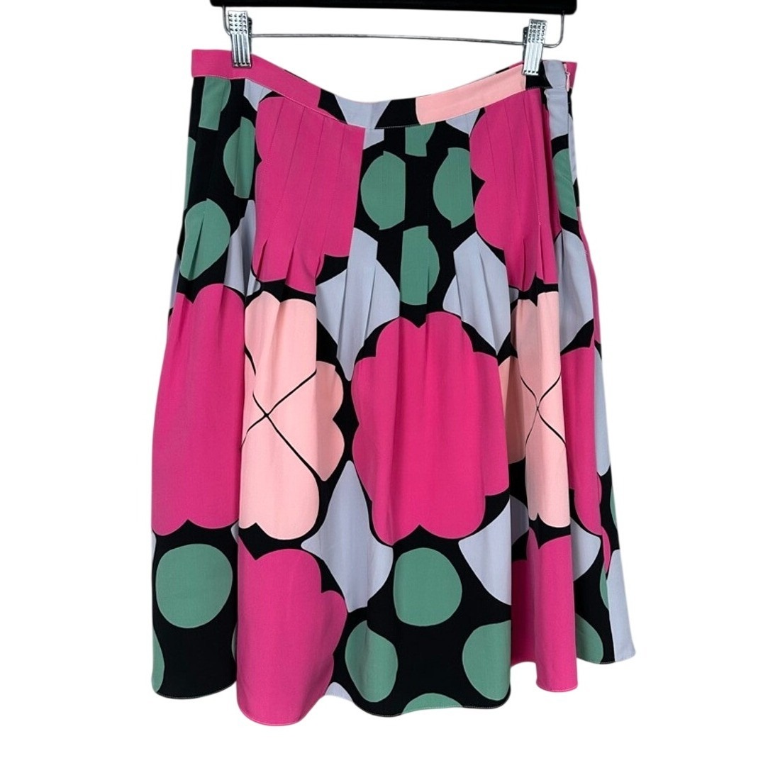 Tibi Pleated Midi Skirt Women Size 8 Abstract Floral Print Pink Green Black